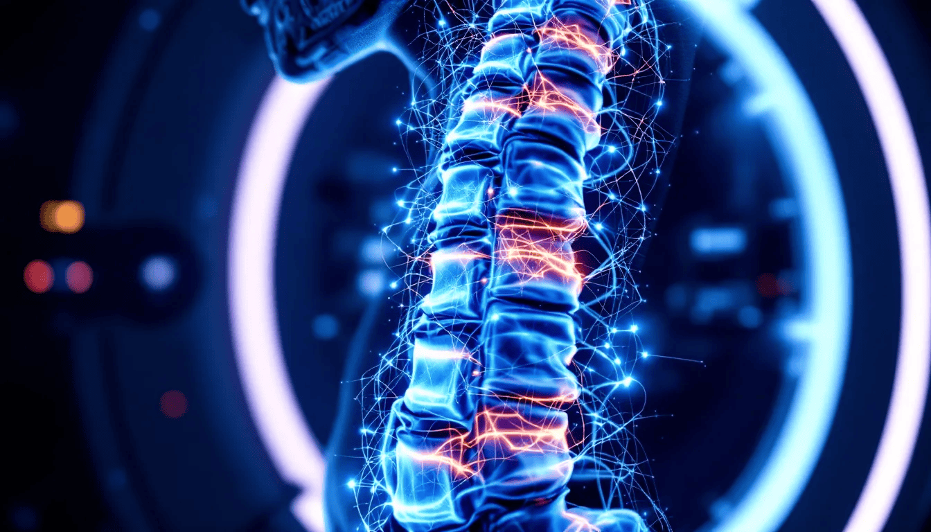 A spine MRI scan showing detailed images of the spinal cord.