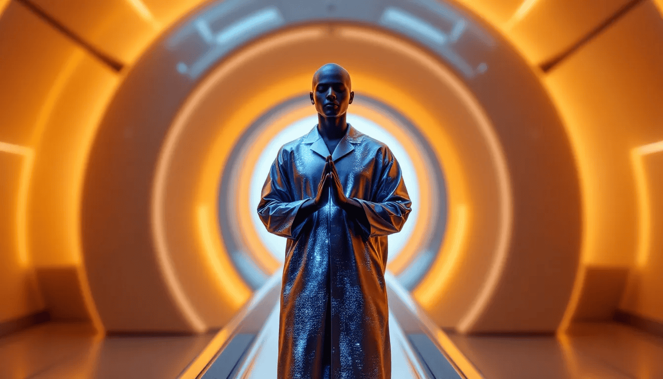 A patient preparing for a spine MRI scan with a hospital gown.