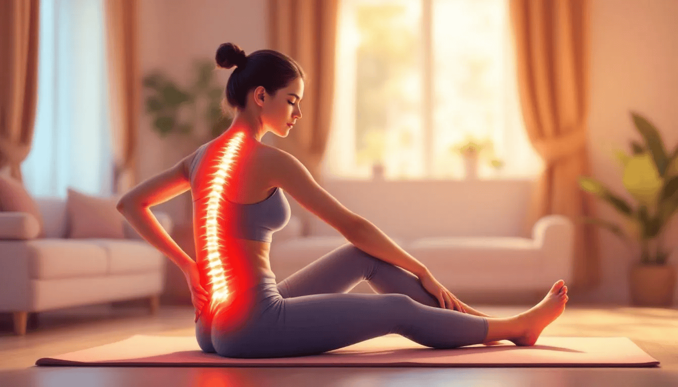 A cozy home setting where a person is practicing gentle exercises to manage sciatica pain.